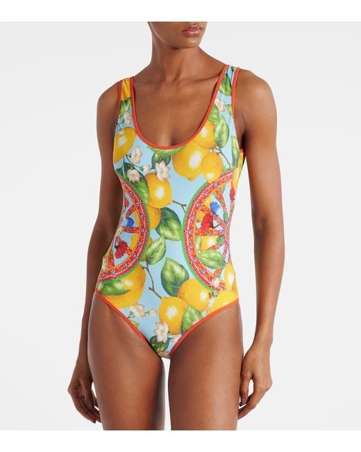 Costume Intero Con Stampa di Dolce & Gabbana in Yellow