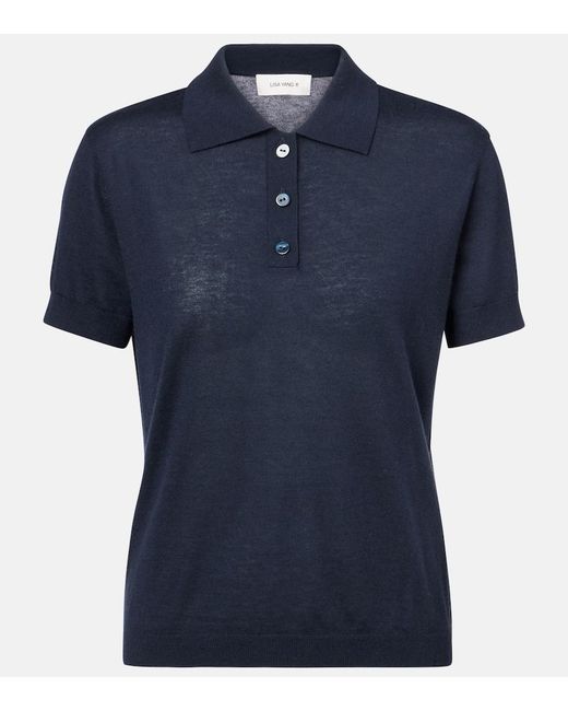 Lisa Yang Blue Nai Knitted Cashmere Polo Shirt