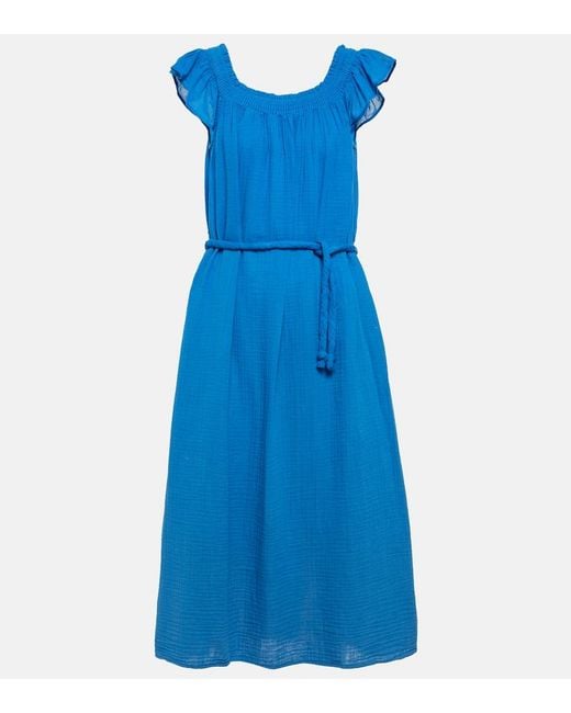 Velvet Blue Justine Cotton Midi Dress