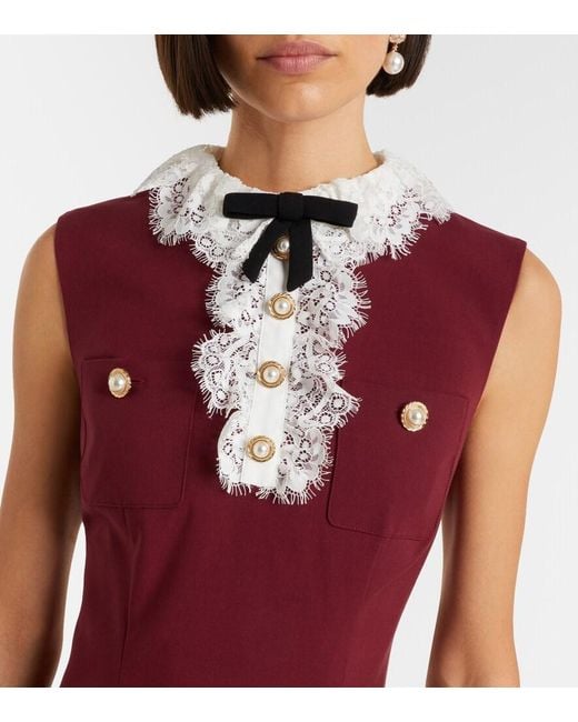 Self-Portrait Red Lace-Trimmed Crepe Minidress