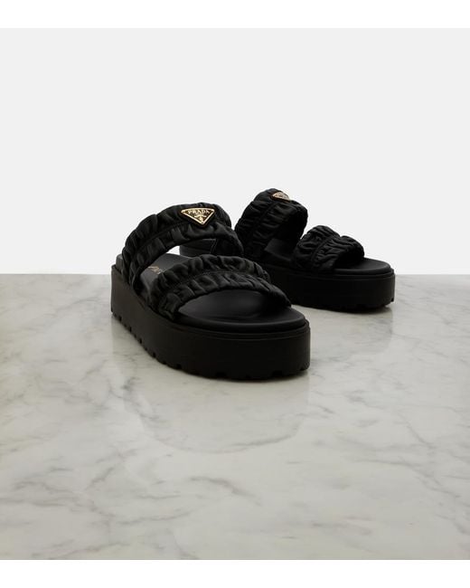 Prada Black Matelasse Leather Platform Sandals