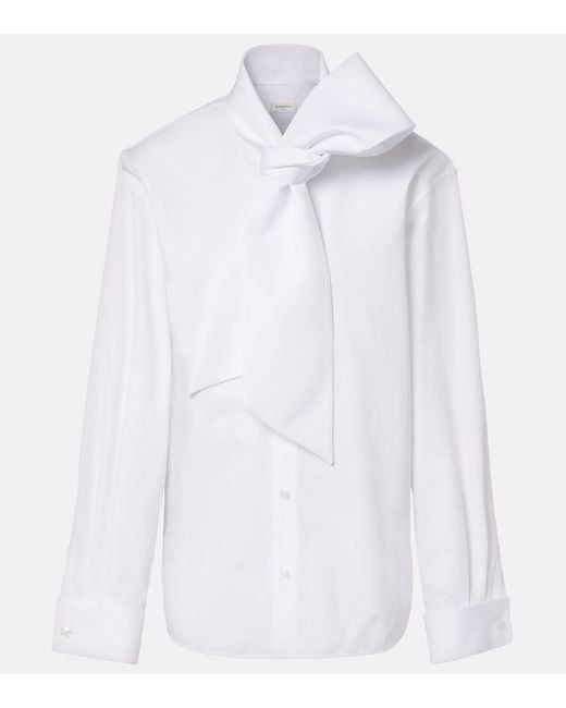 Saint Laurent White Scarf-Detailed Cotton-Poplin Shirt