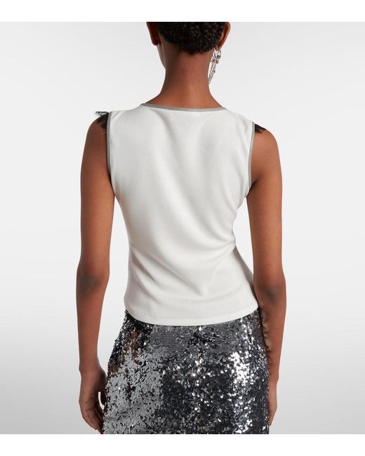 JACQUES WEI Gray Layered Lace-Trimmed Jersey Top