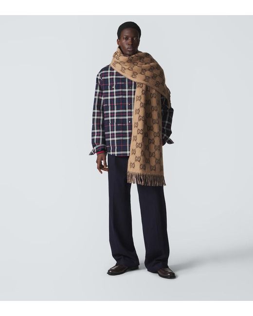 Gucci Brown Gg Fringed Scarf for men