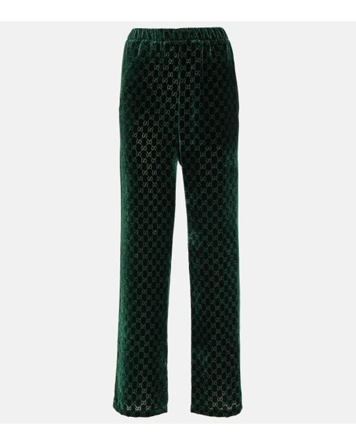 Gucci Green GG Velvet Devore Straight Pants