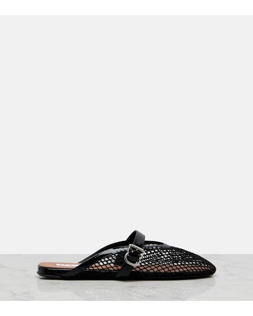 Alaïa Black Fishnet Leather-Trimmed Mules