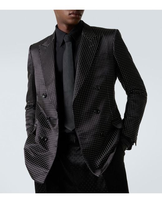 Tom Ford Black Polka-Dot Silk Satin Suit Jacket for men