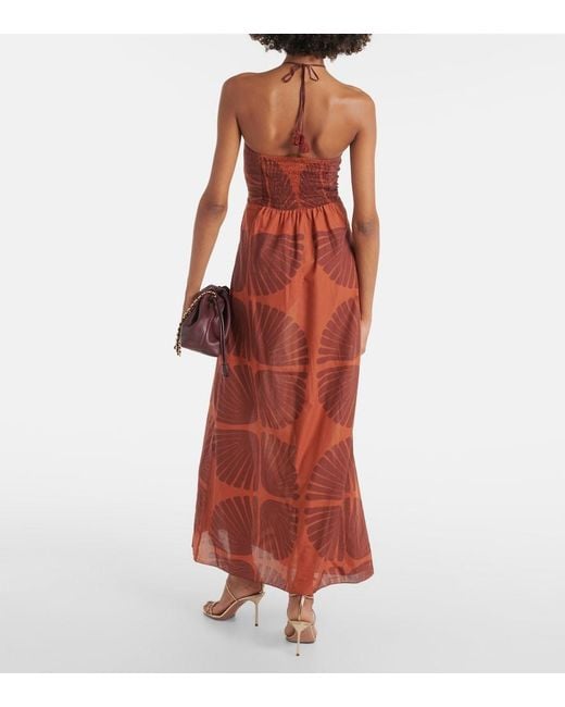 Johanna Ortiz Orange Cotton Maxi Dress