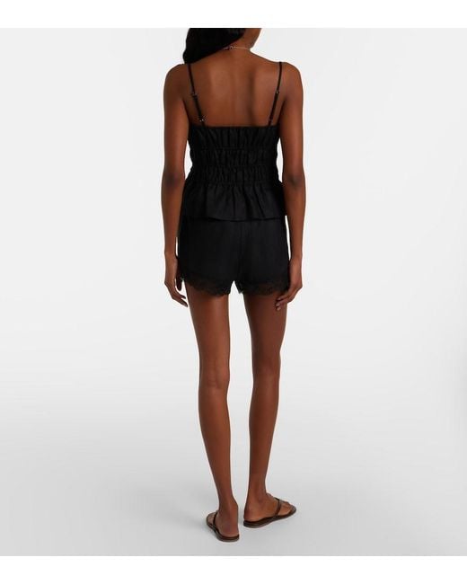 Staud Black Von Lace-Trimmed Linen Shorts