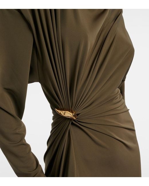 Bottega Veneta Green Gathered Crepe Jersey Maxi Dress