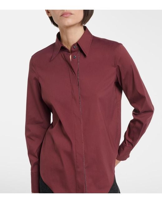 Brunello Cucinelli Red Monili Cotton-Blend Shirt