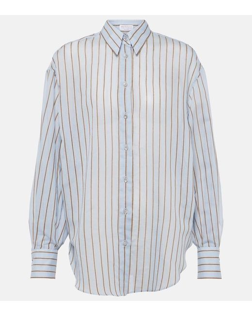Brunello Cucinelli White Cotton-Blend Lame Shirt