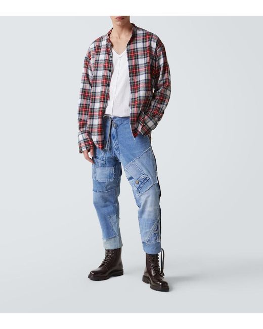 Greg Lauren Blue Patchwork Straight Jeans for men