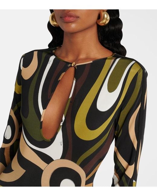 Emilio Pucci Black Marmo Printed Satin Bodysuit