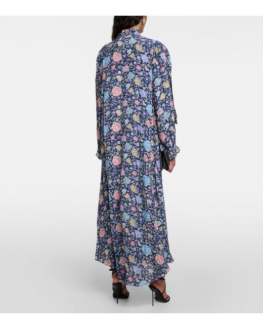 Rixo Blue Ferne Floral Crepe Midi Dress