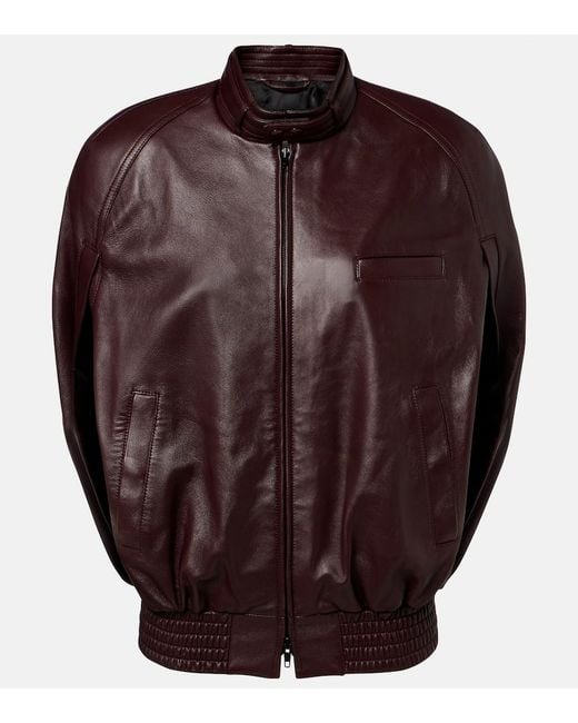 Phoebe Philo Brown Caped Leather Bomber Jacket