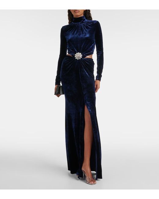 Rabanne Blue Crystal-Embellished Velvet Maxi Dress