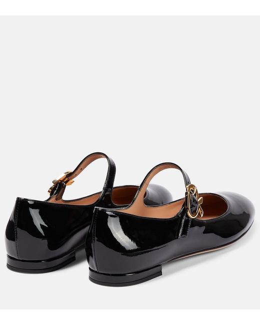 Gianvito Rossi Black Mary Ribbon Patent Leather Ballet Flats