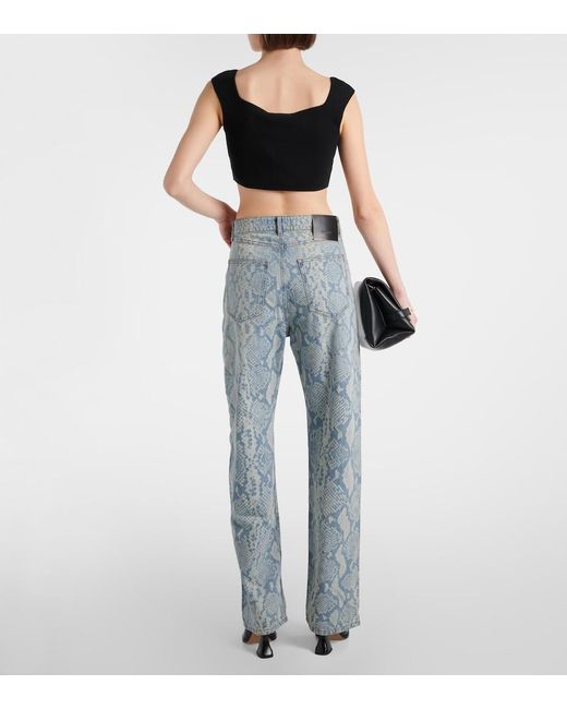 Sportmax Blue Diego Snake-print Wide-leg Jeans