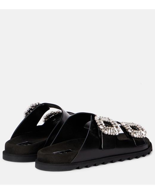 Roger Vivier Black Slidy Viv' Leather Sandals