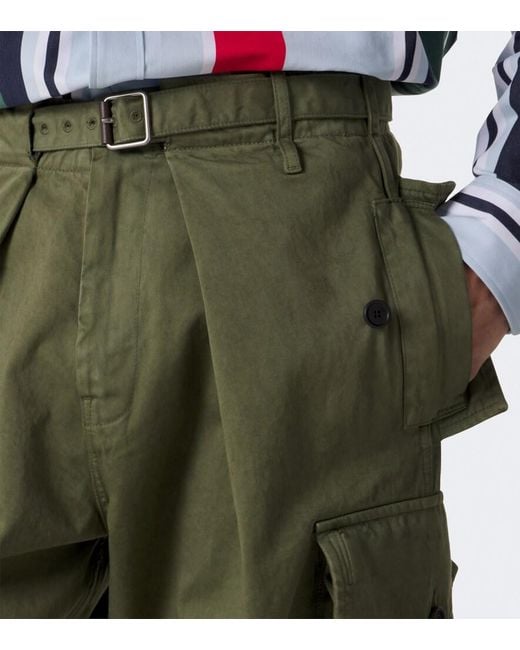 Loewe Green Cotton Satin Cargo Pants for men