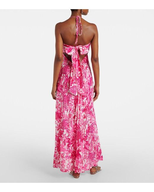 Poupette Pink Carla Printed Halterneck Maxi Dress