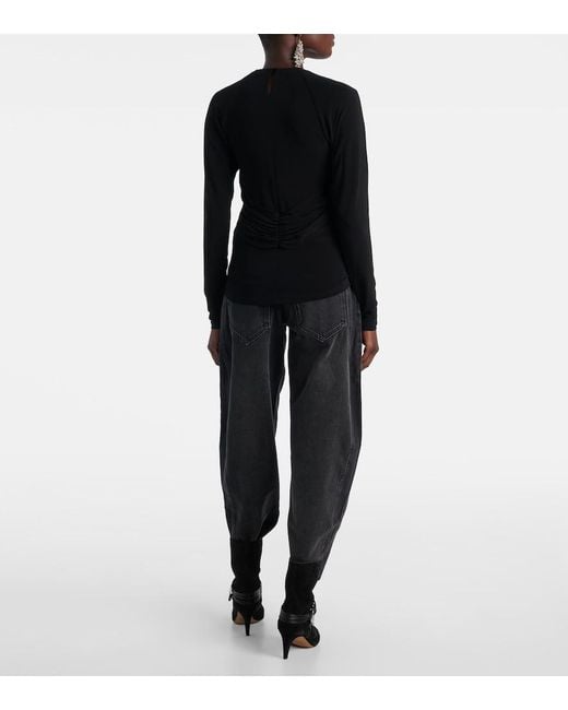 Isabel Marant Black Gaetane Draped Jersey Top