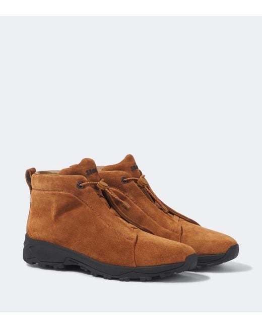 Zegna Brown Triple Stitch Vetta Suede Sneakers for men