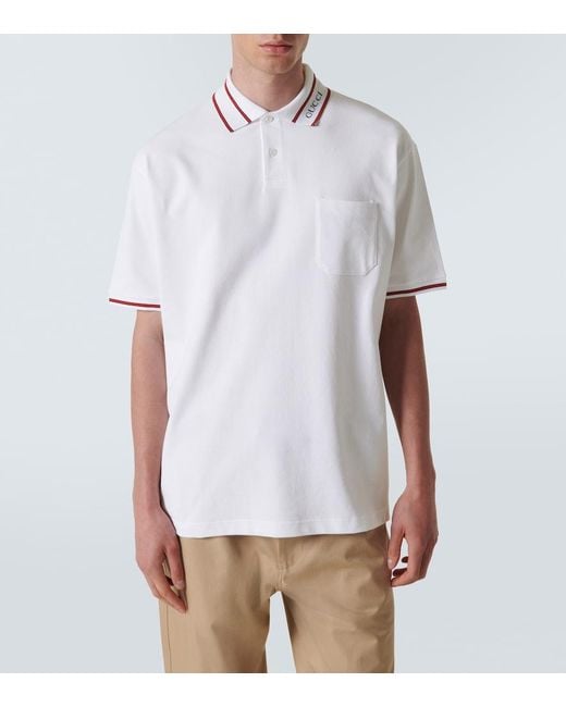 Gucci White Logo Cotton Polo Shirt for men