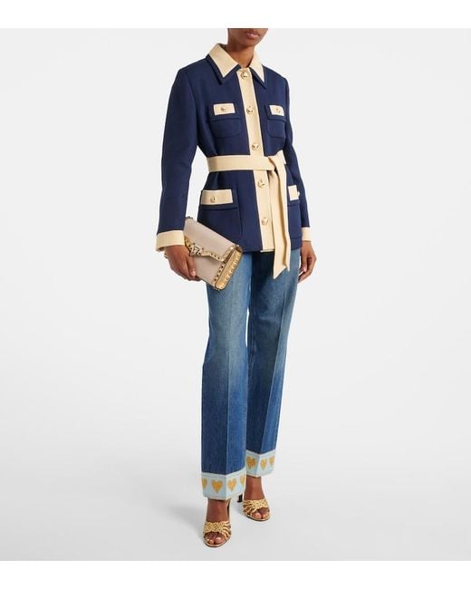 Valentino Blue Embellished Mid-Rise Straight Jeans