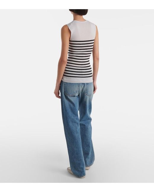 Khaite White Renato Striped Wool-Blend Top