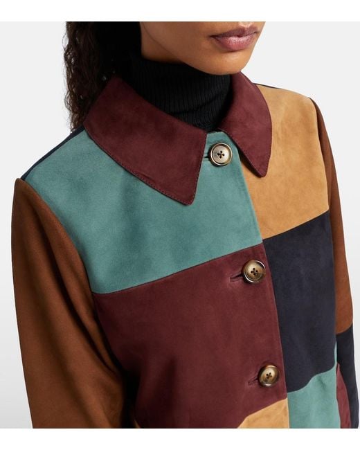 Rixo Multicolor Patchwork Suede Coat