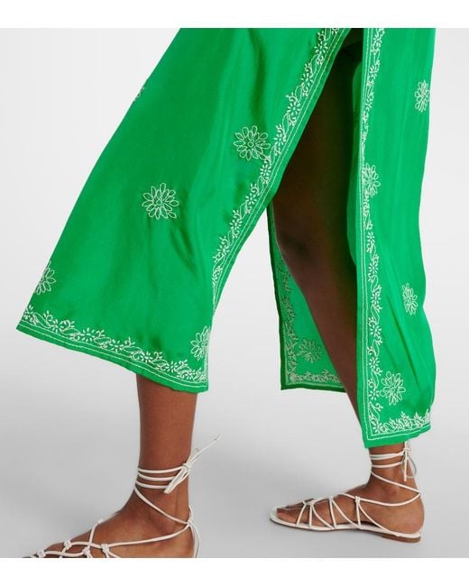 Juliet Dunn Green Embroidered Silk Kaftan