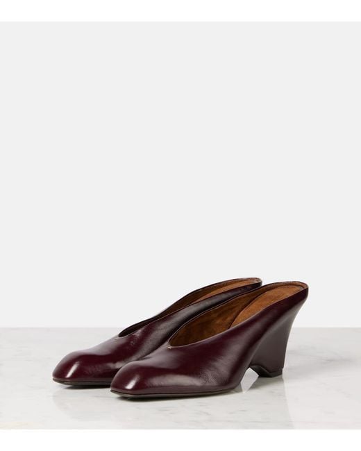 Khaite Brown Colt 75 Leather Wedge Mules