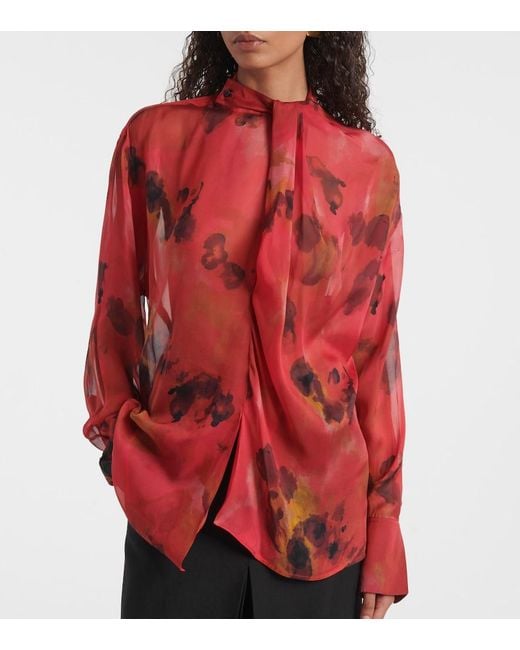 Victoria Beckham Pink Draped Printed Silk Blouse
