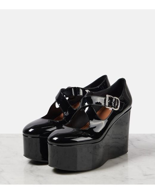 Alaïa Black Criss Cross Patent Leather Wedges