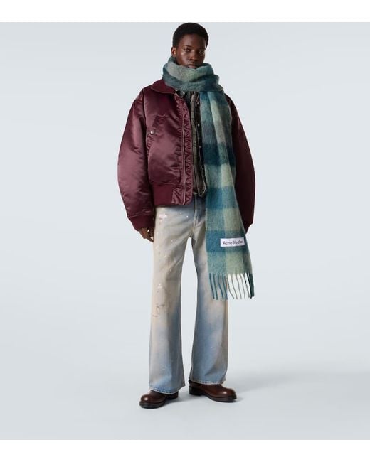 Acne Green Checked Alpaca And Wool-Blend Scarf for men