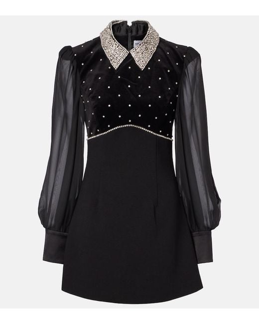 Rebecca Vallance Black Crystal-Embellished Minidress