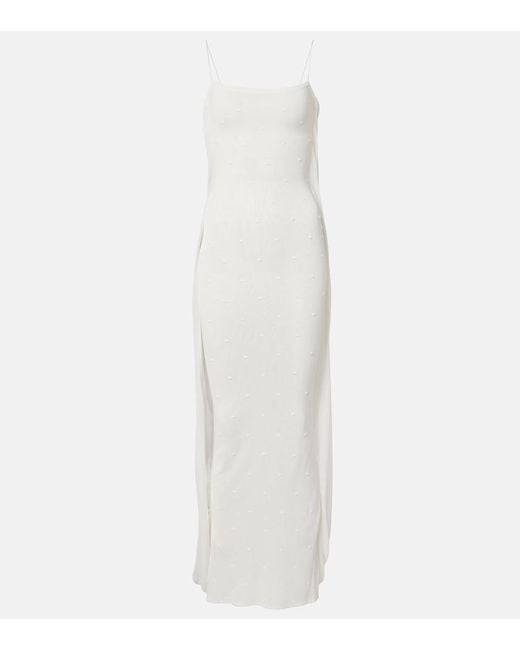 Jacquemus White Plumetis Polka-Dot Jersey Slip Dress