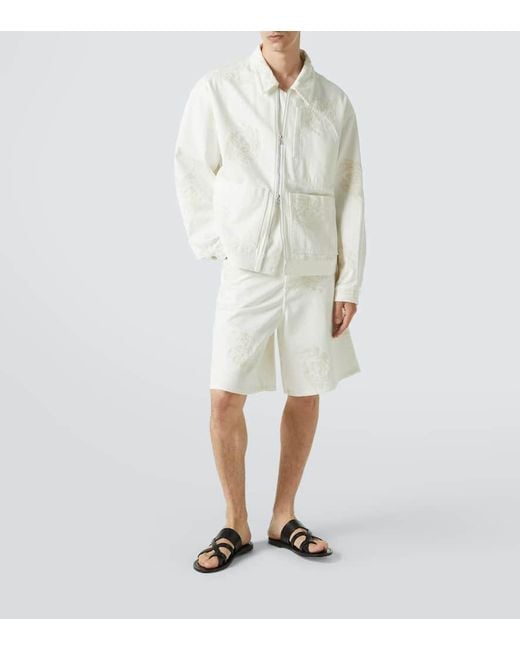 Dries Van Noten White Embroidered Denim Jacket for men
