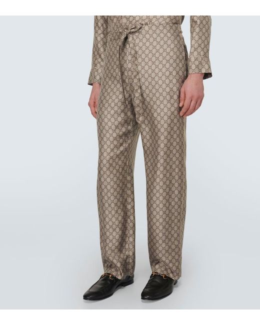 Pantalones rectos de seda con GG Gucci de hombre de color Natural