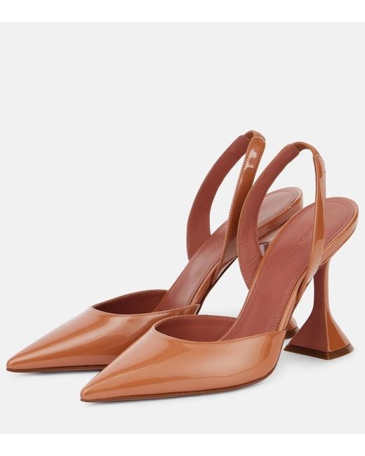 AMINA MUADDI Brown Holli Sling 95 Patent Leather Pumps