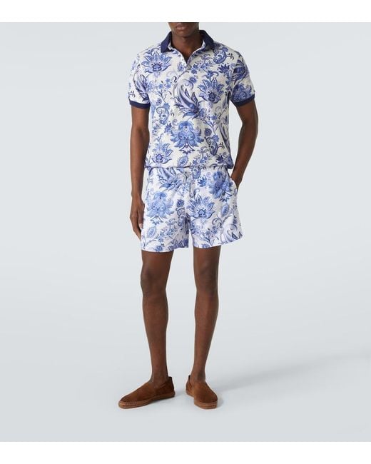 Polo De Pique De Algodon Floral Etro de hombre de color Blue