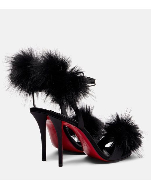 Christian Louboutin Black Patapompom 100 Crepe Satin Sandals