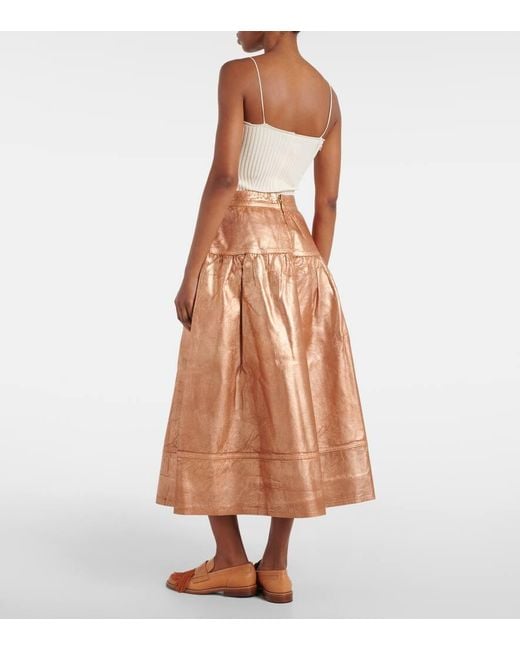 Ulla Johnson Brown Astrid Foiled Denim Midi Skirt