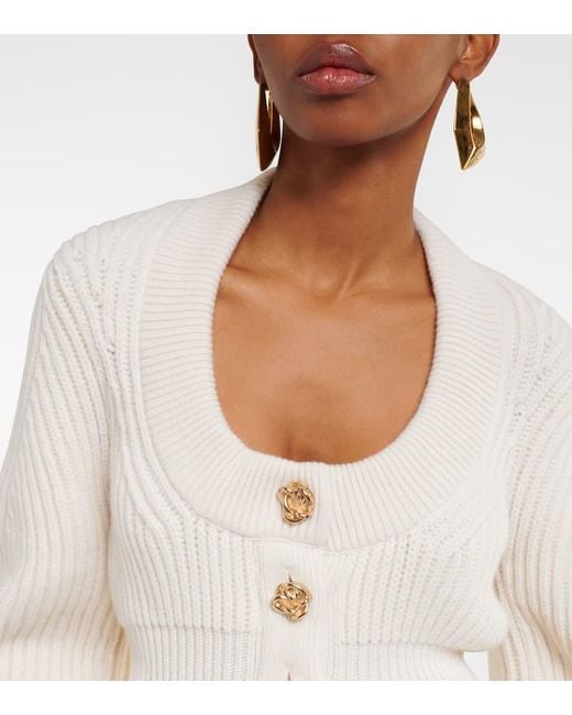 Alexander McQueen White Scoop-neck Cashmere Rib Peplum Cardigan