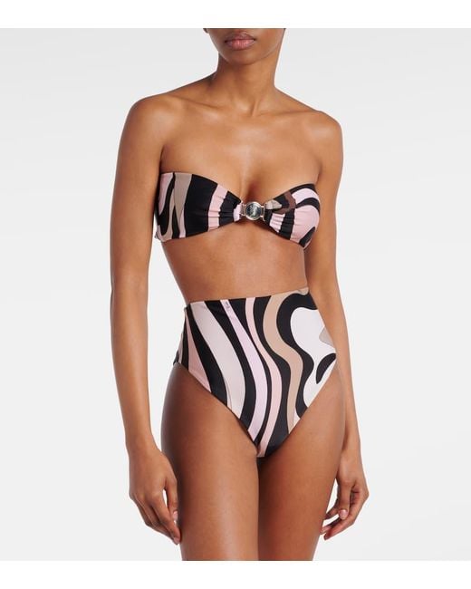 Emilio Pucci Brown Marmo Print Bikini Top