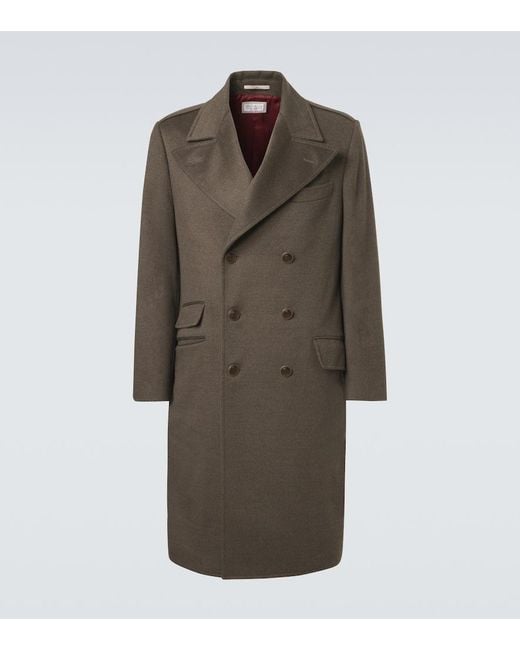 Brunello Cucinelli Brown Double-Breasted Virgin Wool Overcoat for men