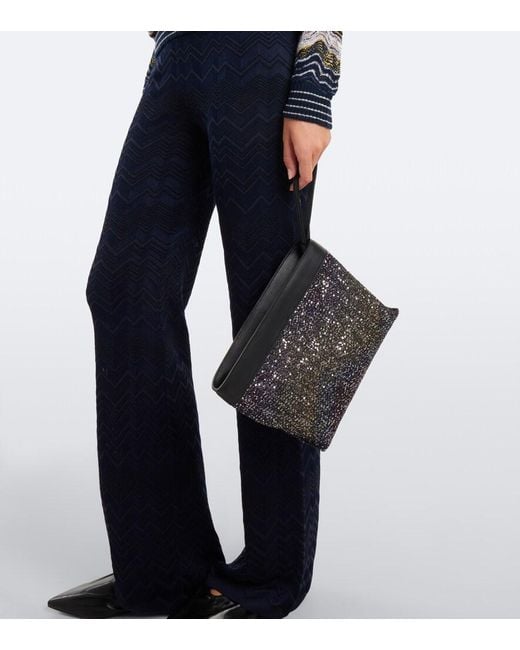 Missoni Black Sequined Leather-Trimmed Clutch