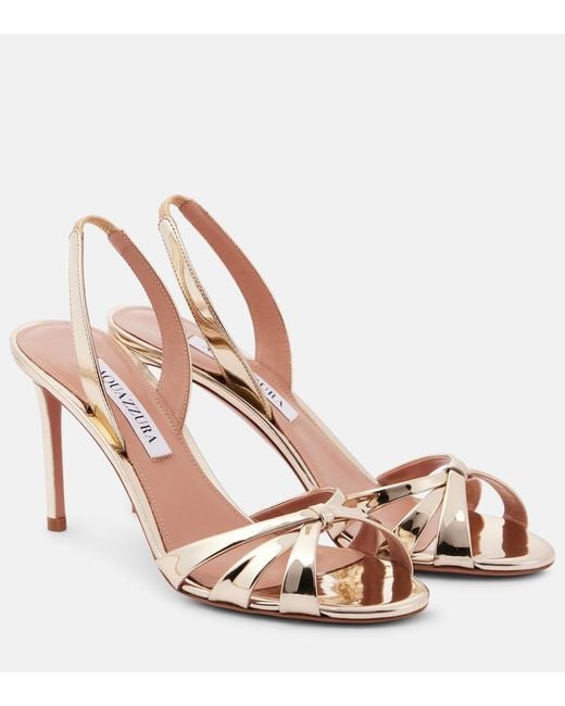 Aquazzura Pink Tati 85 Metallic Leather Sandals